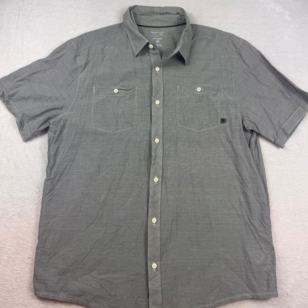 Mountain Hardwear Mens Gray Short Sleeve Button Down Shirt Size L Cotton Hiking